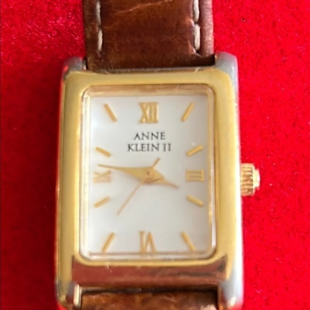Vintage Anne Klein II Brown Leather Strap Watch